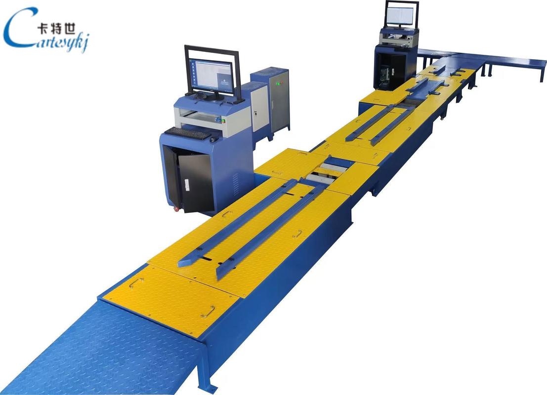 Ligne de contrôle centralisée pour motos à 2 roues comprenant : banc de freinage, mesure de la charge par essieu, contrôle du compteur de vitesse, serrage des roues, contrôle de la géométrie, contrôle des phares, sonomètre