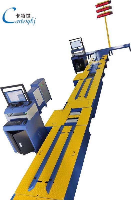 Ligne de contrôle centralisée pour motos à 2 roues comprenant : banc de freinage, mesure de la charge par essieu, contrôle du compteur de vitesse, serrage des roues, contrôle de la géométrie, contrôle des phares, sonomètre
