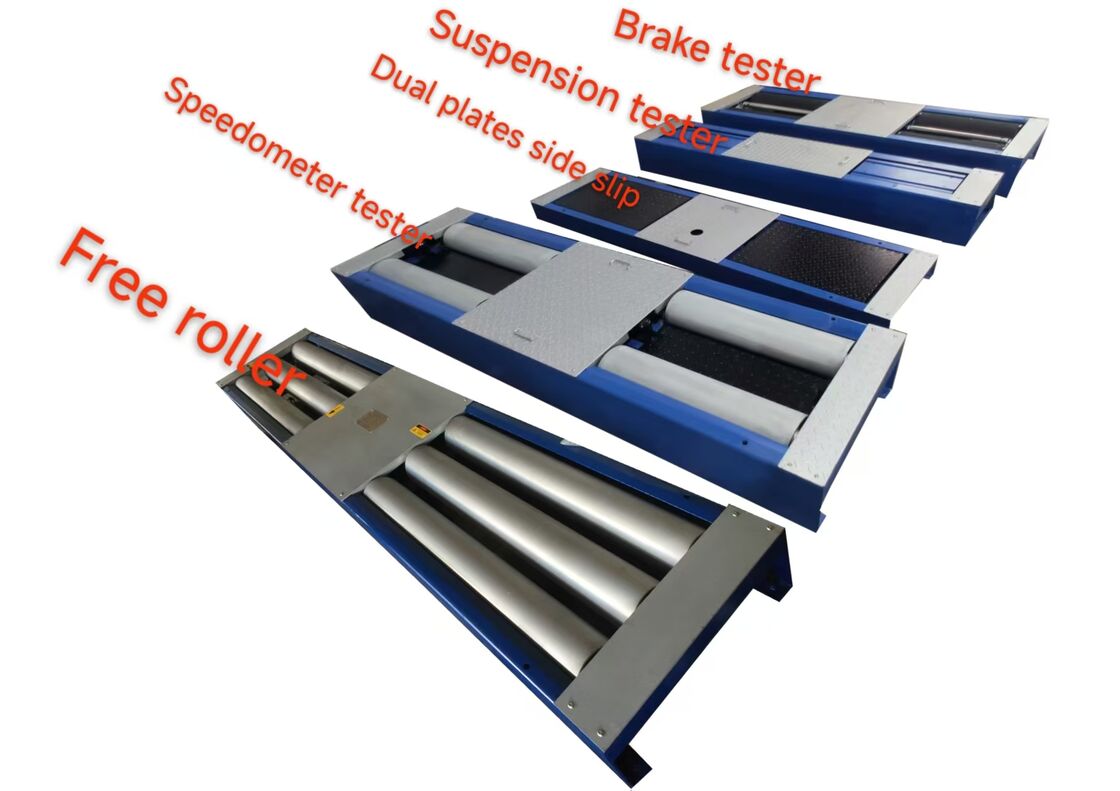 Testeur de freinage à rouleaux 5 en 1 avec charge maximale sur l'essieu de 4000 kg, glissement latéral à double plaque et ordinateur de contrôle industriel pour la ligne d'essai du véhicule